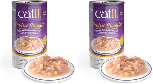 Catit Divine Shreds in Jelly, Premium Wet Cat Food, Tuna with Shirasu & Sweet Potato (Pack of 2)