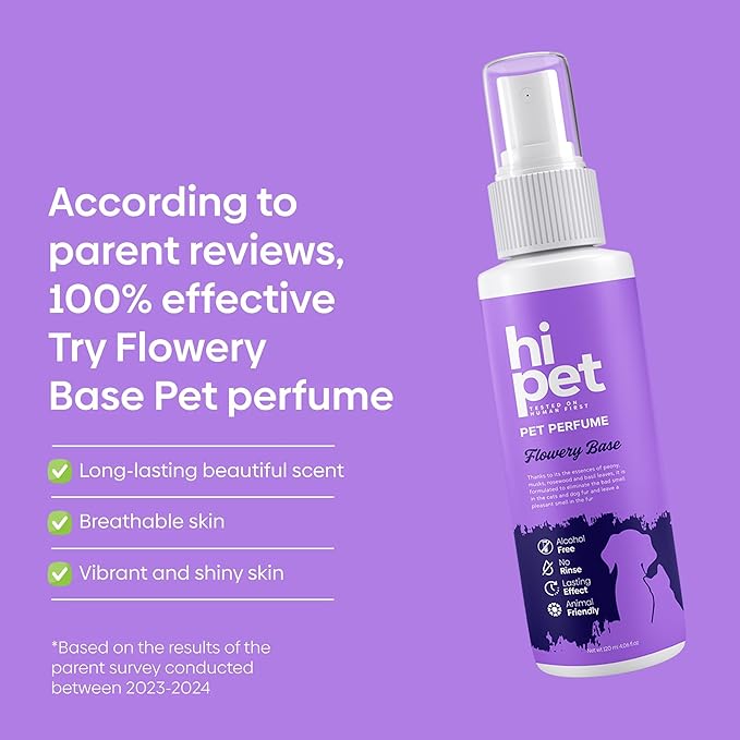 Hi Pet Flowery Base Pet Perfume, Cat & Dog Perfume Spray Long Lasting, Cat and Dog Cologne to Soften, Shine, Refresh the Coat, 4.06 Fl Oz (Pack of 1)