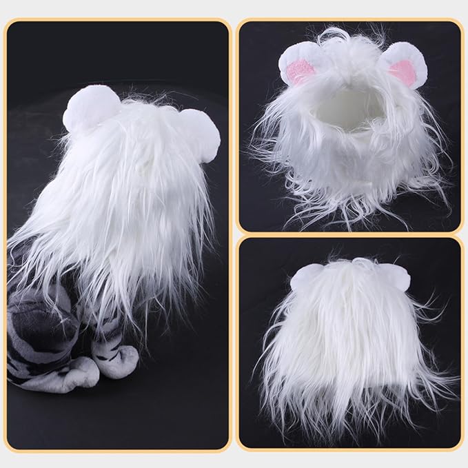 Cat Wig Funny Cute Cat Costume Hat Lion Mane Accessories Dress Up Clothing Festival Party (Black, Large)