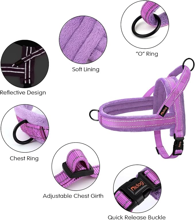 Didog Soft Flannel Padded Dog Vest Harness, No Pull/Quick Fit Reflective Dog Strap Harness, Easy for Training Walking (M:Chest 21-26", Purple)