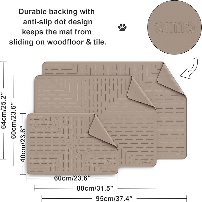 OHMO Cat Litter Mat Trapping Mat Premium Silicone Rubber 23.5x16 Beige, Waterproof and BPA Free Kitty Litter Box Mat, Easy to Clean and Keeps The Floor Tidy