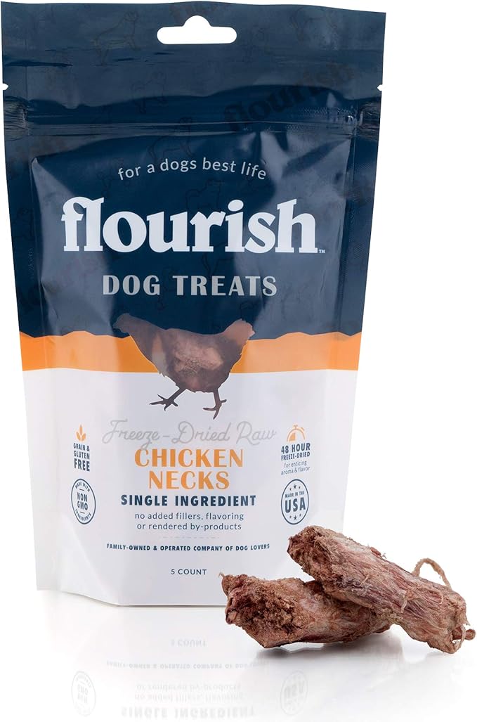 Flourish Pets Freeze-Dried Raw Pet Treats for Dogs, Chicken Neck Chews (5 Count)