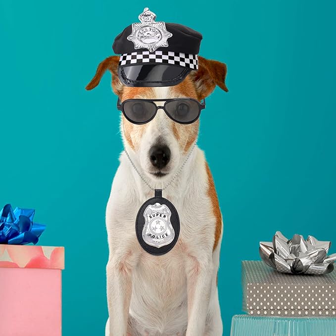 Yewong Pet Police Costume Accessory Set Pet Dog Cat Police Hat Badge Aviator Sunglasses Pet Dress Up Kit for Halloween Christmas Cosplay Role Play Party (Set-C)