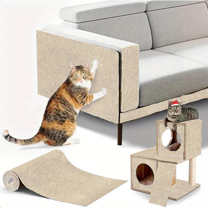 Trimmable Self-Adhesive Carpet,78.7"x15.8" Cat Scratch Mat for Furniture Couch or Wall Protector, Covering,DIY Climb Cat Scratcher Rug with Adhesive Hook Loop Tape