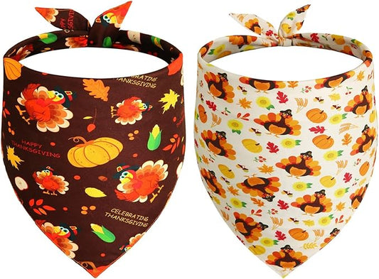 Thanksgiving Dog Bandanas Large 2PCS, Triangle Reversible Holiday Scarf for Boy and Girl, Fall Autumn Bibs Accessories Medium Large Dogs