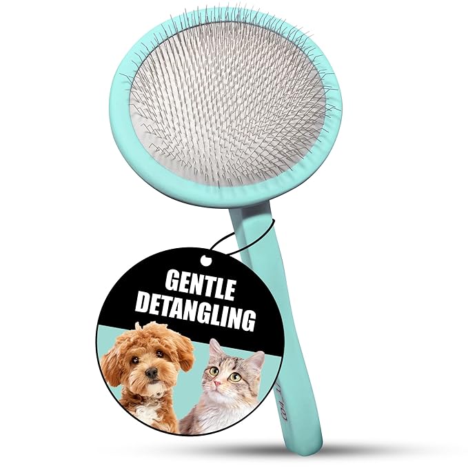 Tauro Pro Line Wooden Deshedding Dog Brush for Long Goldendoodle, Labradoodle & Poodle Hair - Mint Slicker Brush for Dog & Cat Grooming - Round Flexible Cushion & Non-Slip Grip