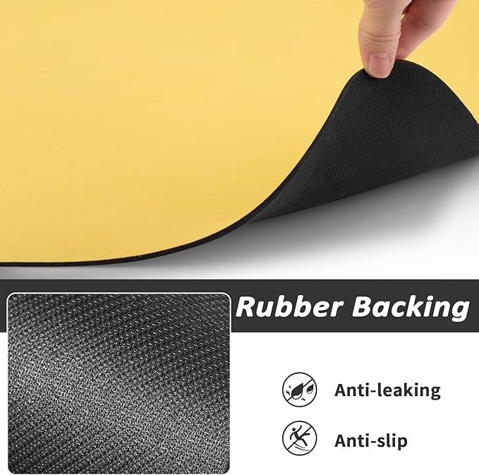 Pet Feeding Mat - Absorbent Dog Mat for Food and Water, No Stains Cat Bowl Mat, Easy to Clean Pet Placemats, Quick Dry Dog Water Dispenser Mat for Messy Drinkers | Paw Yellow 18"x34"