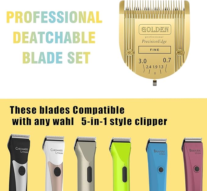 COSYONALL Adjustable Dog Grooming Clipper 5-in-1 Blade Compatible with WAHL Professional Animal Clipper Arco, Bravura, Chromado, Creativa, Figura, and Motion Pet, Dog, and Horse (Gold/2PC)