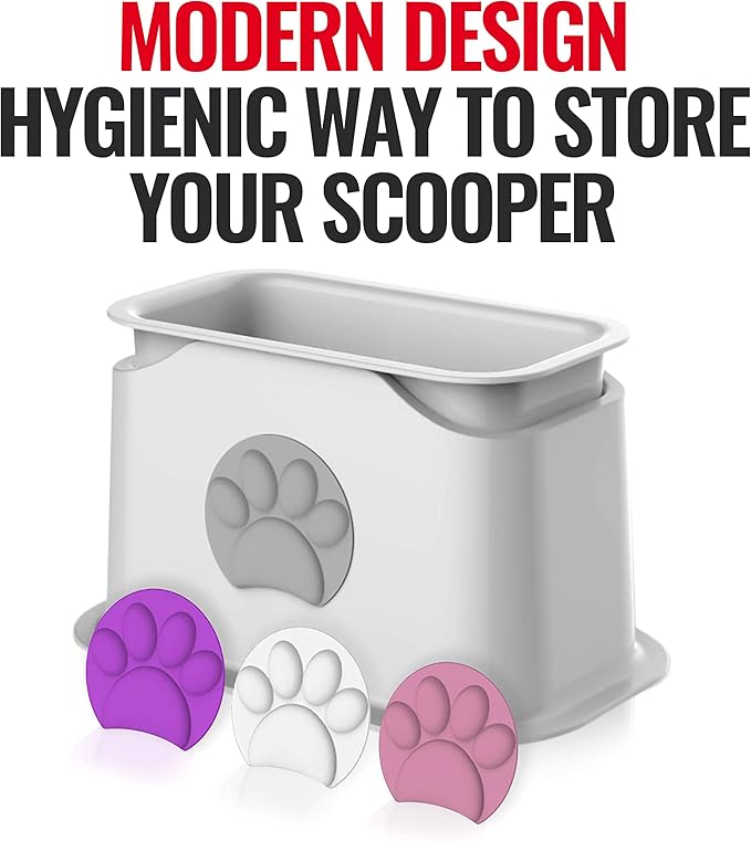 iPrimio Universal Cat Litter Scooper Holder and Black Litter Scooper Bundle - Non Stick Plated Durable Aluminum Cat Litter Scooper - Stable Scooper Holder - Kitty Litter Box Accessories