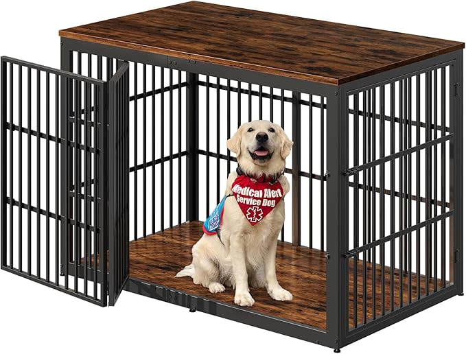 Lyromix 54" Dog Crate Furniture with Foldable Door, XXL Dog Crates for Large Dogs, Wooden Decorative Dog Cage Kennel Indoor End Table, Rustic Brown