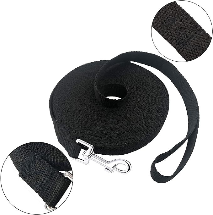 PETGOGO 15ft 20ft 30ft 40ft 50ft Long Dog/Puppy Lead Obedience Recall Training Dog Leashes for Small Medium Dogs Camping, Training, Play, or Backyard (30 FT, Black)