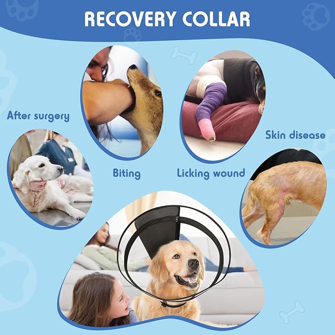 Dog Cone, Transparent Recovery Collar for Large Medium Small Dogs, E Collar After Surgery to Stop Licking, Depth Adjustable Soft Cone Not Block Vision Patented