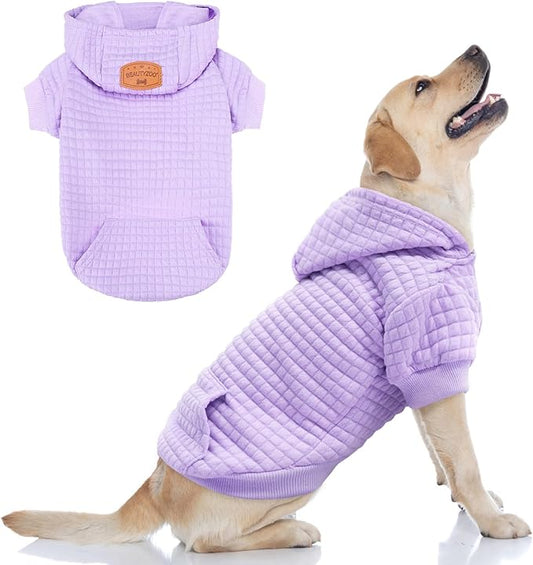 BEAUTYZOO Medium Dog Hoodie Sweater with Pockets, Dog Clothes for Small Medium Dogs Boy Girl, Waffle-Like Laminated Cotton Pet Coats with Hat and Leash Hole, Purple XL