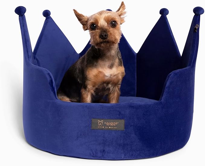 NANDOG Pet Gear Crown Cozy Round Dog & Cat Bed Collection Washable Indoor Pet Bed for Small Breeds-Soft Bed Fits in Crate or Kennel-Made of Ultra Soft Micro-Plush Material (Royal Blue, Prive 18")