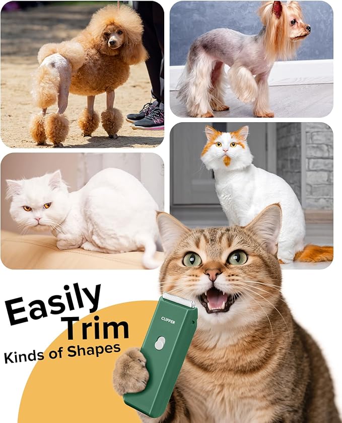 Upgrade Home Professional Dog Grooming Kit Clipper for Matted&Long Hair, Cordless Pet Shaver Low Noise USB Rechargeable for Cats, Small&Medium Dogs, Handy Pet Hair Grooming Trimmer, Green
