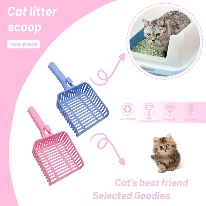 YXQ 2Pcs Litter Scoop for Cats Plastic Durable Deep Shovel Small Holes and Long Handle for Sifting Kitty Litter (Red+Blue)