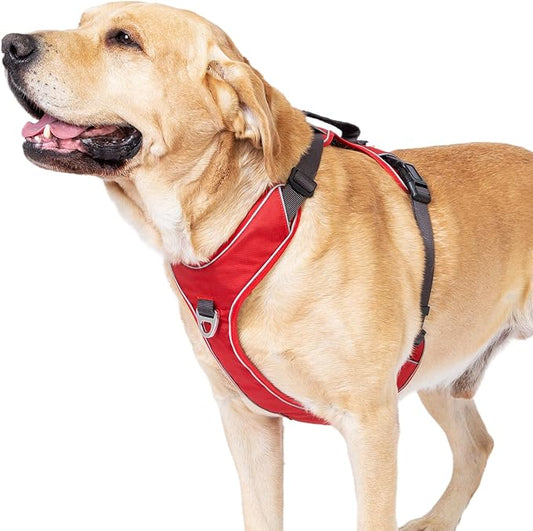 No Pull Dog Harness with Back Control Handle for Large Dogs, Reflective Vest, Adjustable and Padded, Easy Walk Front/Back Clips (Red, X-Large)