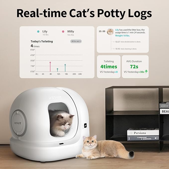 PETKIT 2025 Upgraded Automatic Cat Litter Box 2-Way Odor Remover & 20 Trash Bags,App Control Smart Robot with Anti-Scratch Inner Mat, Self-Cleaning Cat Litter Box True Integration & Structure Safety