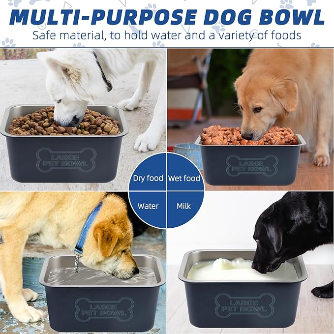 3 Gallons Large Dog Water Bowl, High Capacity Stainless Steel Dog Bowls, Indoor Outdoor Water Bowl for Dogs Metal Pet Food Dish for Medium Large Giant Breed Easy to Clean (Blue)