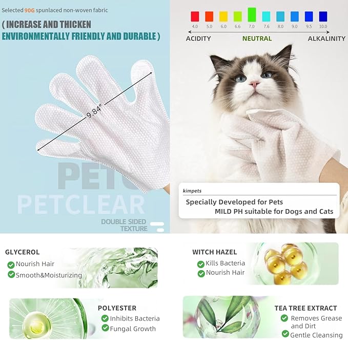 Extra Thick Pet Bathing Wipes for Dogs Cats,Cleaning Deodorizing Grooming Gloves,Nourish Fur Glove Wipes for Daily Care and Traveling,Rinse Free,Unscented,3 Pack,18 PCS