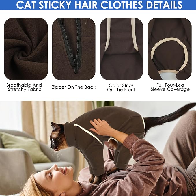 Cat Onesie - Coffee, S - Hair Sticky Pajamas, Breathable Soft Jumpers for Cats Only, Surgery Suit for Female Cats After Spaying, Hair Spreading Prevent Clothes