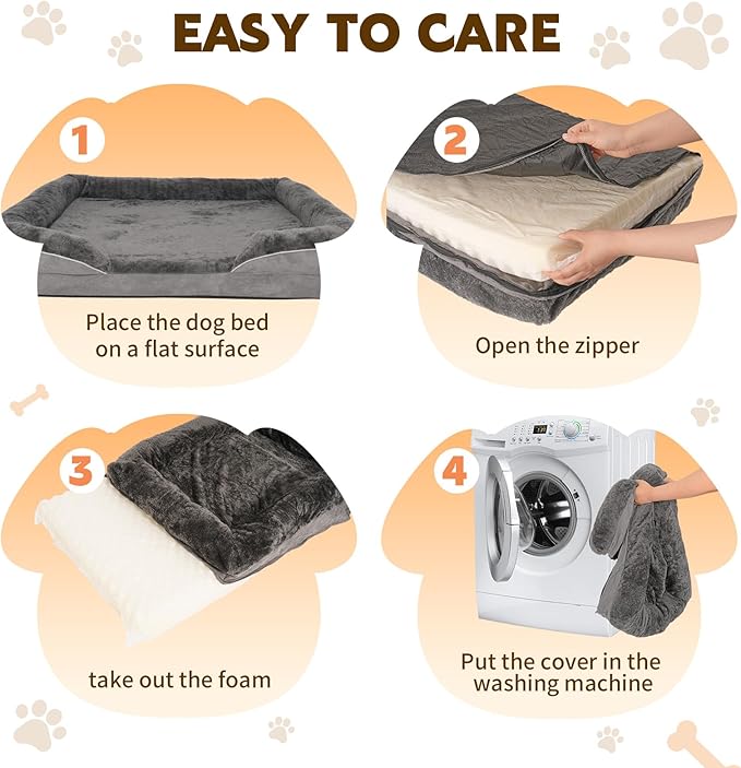 Dog Bed Medium to Large Dogs - Waterproof Couch with Removable Washable Cover and Egg Crate Foam Comfort Cage Beds Zipper Non-Slip Bottom Pad Bite-Proof