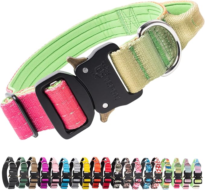 TSPRO Premium Dog Collars Tactical Dog Collar with Handle and Heavy Duty Quick-Release Metal Buckle Durable Thick and Adjustable for Medium to Large Dogs (Vitality Gradient M)