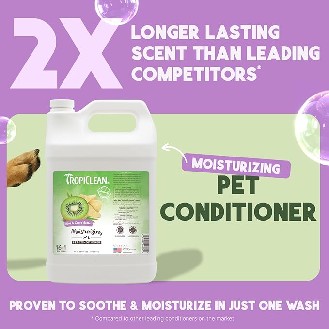TropiClean Dog Conditioner, Professional Detangling & Moisturizing Conditioner, Puppy Safe, Made in the USA, Kiwi & Cocoa Butter Scent, 1 Gallon