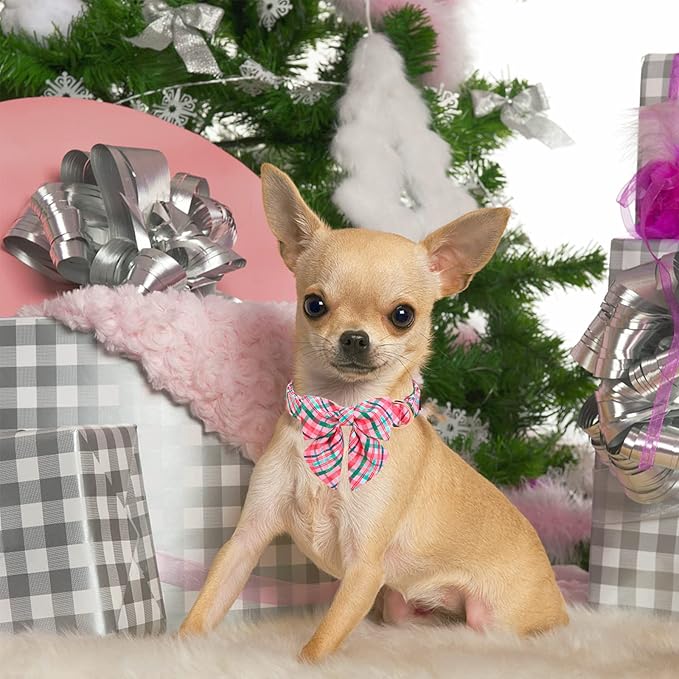Unique style paws Dog Collar with Tie Pink & Green Plaid Dog Collar Best Gifts for Small Medium Large Dogs -XL