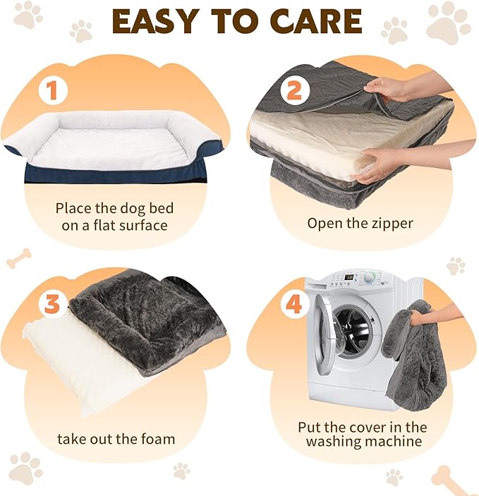 Dog Bed Medium to Large Dogs - Waterproof Couch with Removable Washable Cover and Egg Crate Foam Comfort Cage Beds Zipper Non-Slip Bottom Pad Bite-Proof