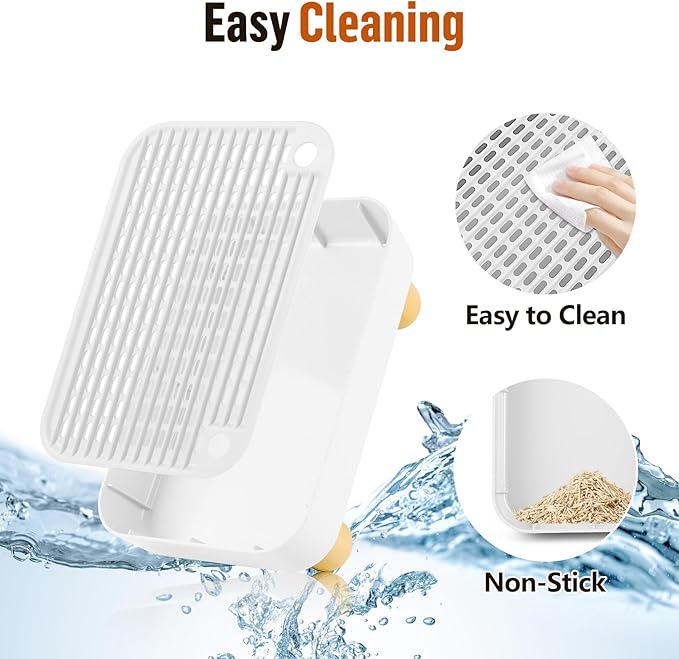 Cat Litter Box Step Ramp, Cat Litter Catcher Mat with Wooden Feet, Filter Function, Pedal Stool for Self-Cleaning Litter Box, Ideal for Kitten & Elderly Cats (White)