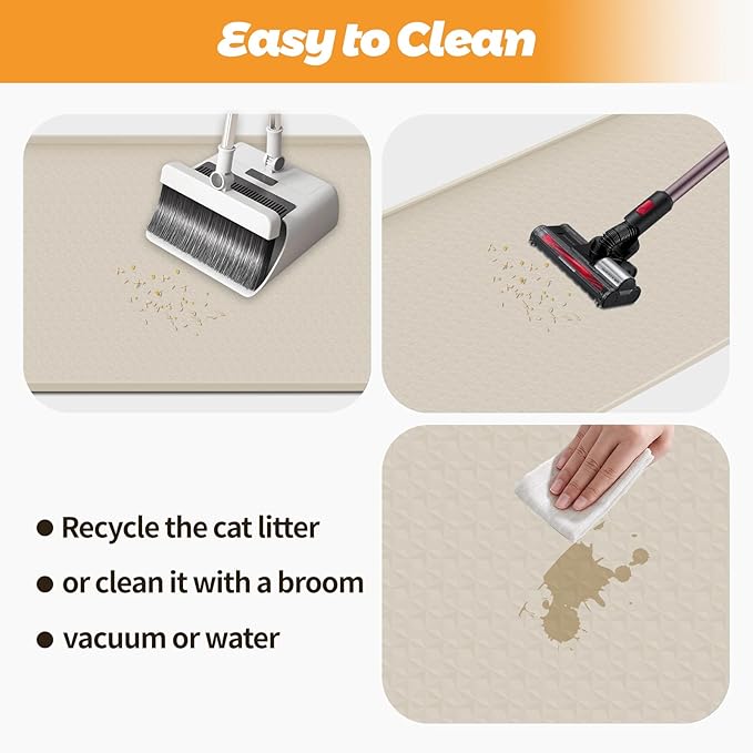 Cat Litter Mat, Extra Large 51" x 25.6" Silicone Mat Litter Trapping Mat for Scatter Control, Soft on Kitty Paws, Easy to Clean (Beige)