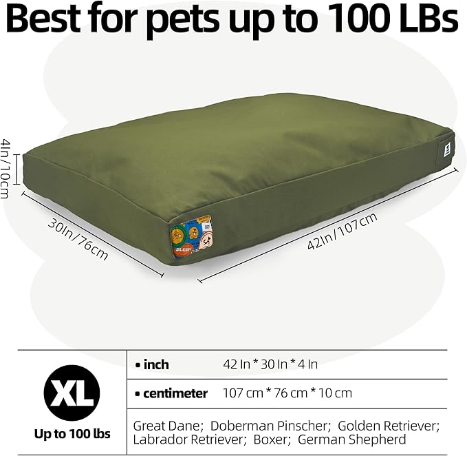 Sytopia 42-Inch Canvas Indestructible Outdoor Dog Bed, Waterproof & Washable with Removable Cover, Ideal for Medium & Large Dogs, Chew-Proof Great for Indoor, Outdoor, Crate, Patio Use (Green)
