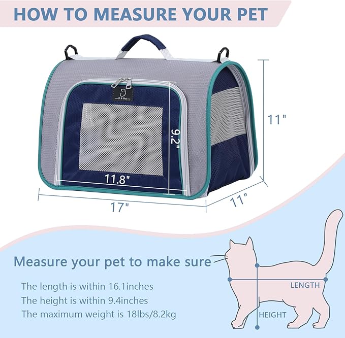 A4Pet Airline Approved Pet Carrier, Suitable for Cats, Puppies for Under 18 lbs, Soft Sided Puppy Carrier, Easy On The Go, Easy to Stow, 17.0 x 11 x 11,Grey & Green
