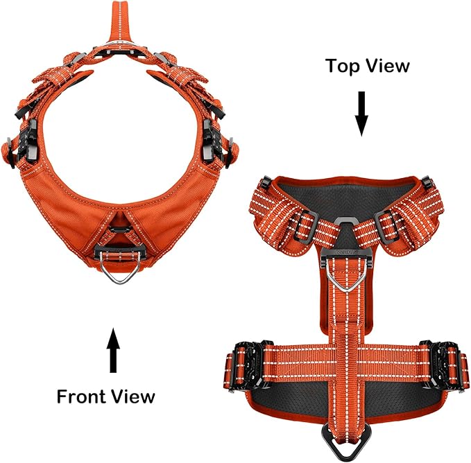 ICEFANG Dog Strap Harness with All-Metal Hardware,for X-Large Sized Dog,K9 Vest,Y-Shape Soft Padding,Adjustable Pet Harness,No-Pull Front Leash Clip (X-Large (Pack of 1), Orange)
