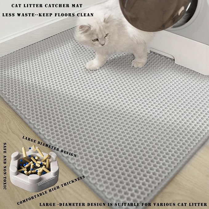 HCY&WLD Cat Litter Mat, 45x26 Inch Extra Large&Long Double Layer Cat Litter Box Mat, EVA Non-Slip, Waterproof Urine Proof Cat Litter Catcher Mat, Easy Clean Scatter Control (45x26 Inch, Black)
