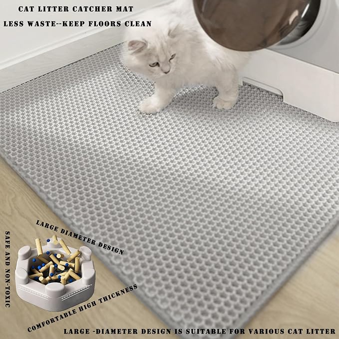 HCY&WLD Cat Litter Mat, 45x26/35x24/30x22/24x18 Inch Double Layer Cat Litter Box Mat, EVA Non-Slip, Waterproof Urine Proof Cat Litter Catcher Mat, Easy Clean Scatter Control (24x18 Inch, Khaki)