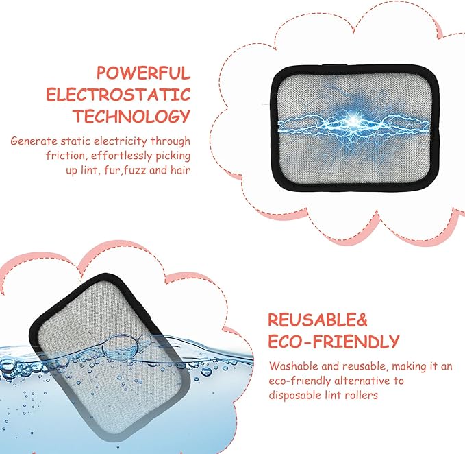 Static Removal Gloves for Pet Hair, Reusable Double-Sided Grooming Gloves, Cleans All Surfaces Easily, Suitable for Sofas,Clothes, Car Detailing, Carpets, Beds, Bedding, Furniture (Black)