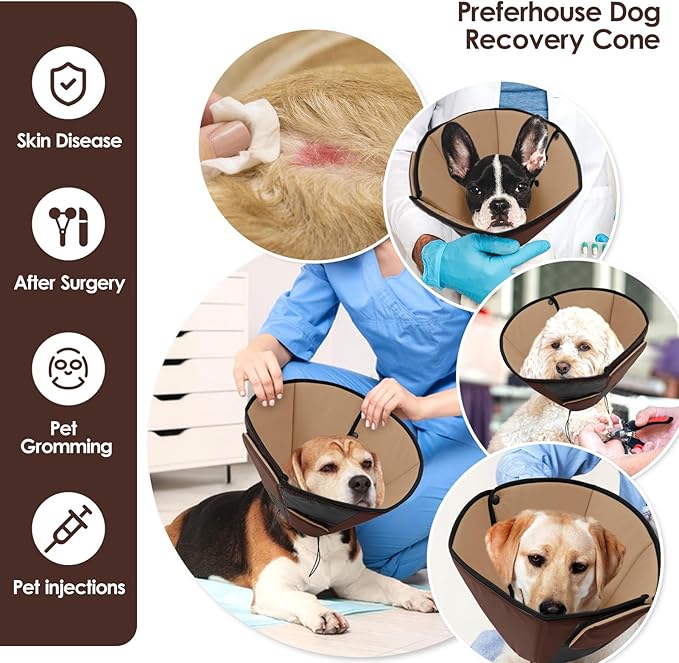 Soft Dog Recovery Collar Cone for Medium Dogs, Dog Cone Alternative After Surgery for Dogs to Stop Licking, Soft Cone for Dogs, Brown M