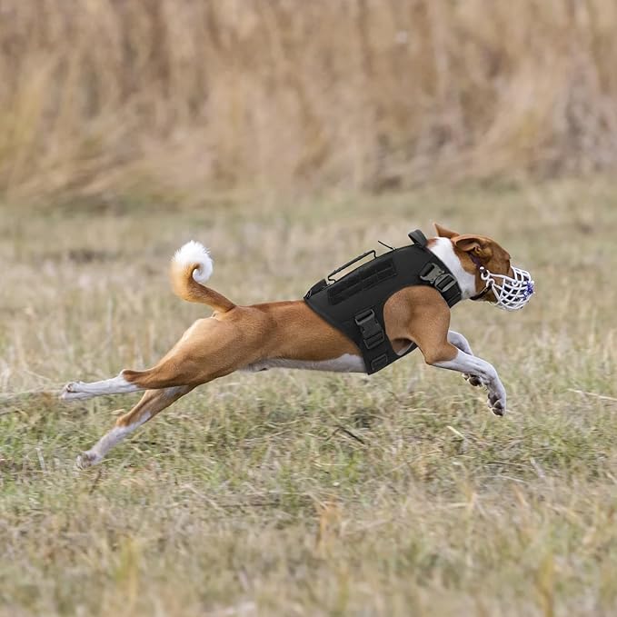 Tactical Dog Backpack Harness for Large Breed Original Design Metal Buckle Vest with Side Bags Pouches for Service Working Training (Black (with 2 Pouches), L)