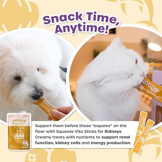 Squeeze Vita Stick Lickable Cat and Dog Treats – 7-Count Kidney Support Sticks with Multivitamins, Soft Squeezable Paste for All Life Stages, Supporting Kidney Health