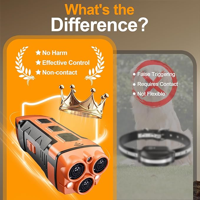 Dog Bark Deterrent Devices, Ultrasonic Anti-Barking Devices with 3X Sonic Emitters, Portable Rechargeable Bark Control Safe for Dogs Training - Indoor & Outdoor, Orange