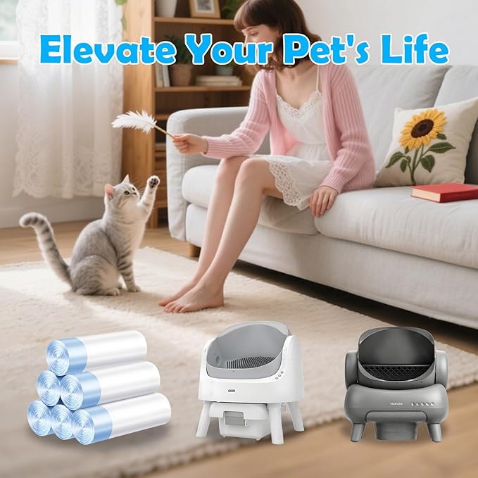 120 Count Cat Litter Bags For Poop Compatible with Litter Robot Waste Bags,Litter Box Liners With Drawsting For Automatic or Self-Cleaning Cat Box, Heavy-Duty, Extra Thick,26.37"X15.74"