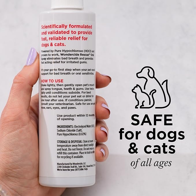 Wondercide Rescue - Oral Spray for Dogs and Cats – Freshens Breath, Soothes Gums, Alcohol Free Daily Dental Care with Pure Hypochlorous – 8.5 oz