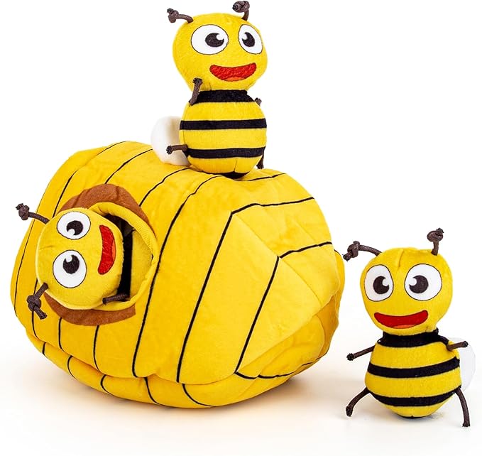 Hollypet Hide and Seek Squeaky Dog Toy, Designed Interactive Puzzle Plush Stuffed Puppy Toys, Bees