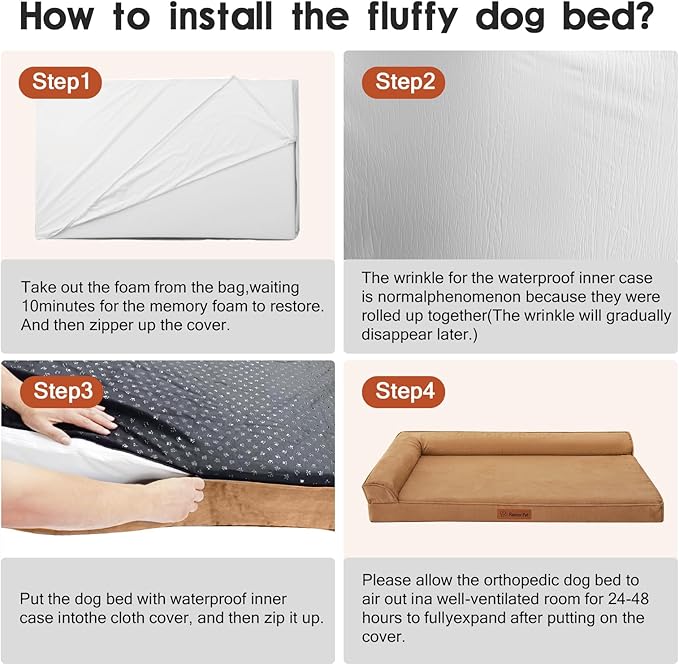 Orthopedic Dog Beds Large Sized Dog, Memory Foam Pet Bed for Medium and Large Dogs, Removable and Washable Microsuede Cover, TPU Waterproof Liner, Nonskid Bottom, 36x27x6 Inches, Khaki