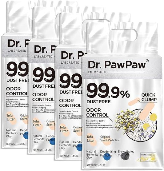 Tofu Cat Litter, Dr. PawPaw Clumping Cat Litter, Natural Tofu Scent 18 lb, Dust-Free Keep Kitty Tidy, Superior Odor Control Keep Step Fresh