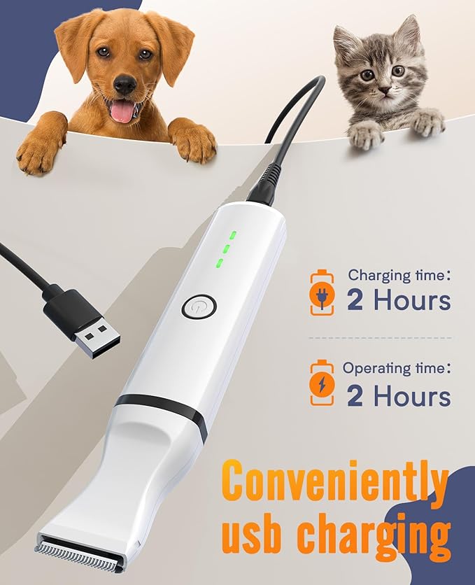 oneisall Dog Paw Trimmer, Cordless Paw Hair Trimmer for Dogs with Double Blades, Quiet 2 Speed Small Dog Grooming Clippers for Paws, Eyes, Ears, Face, Rump (White)