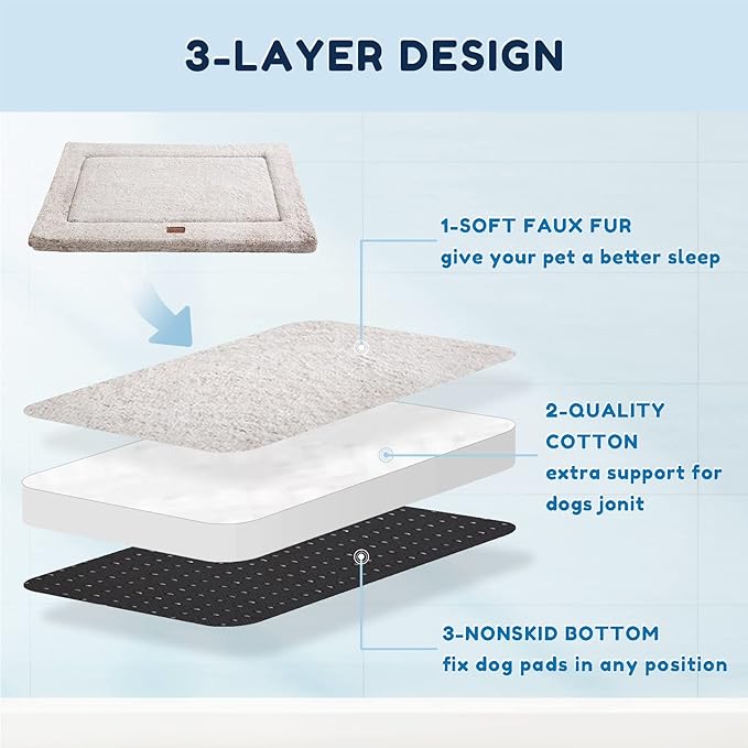 WESTERN HOME Dog Bed for Crate, High Resilience Foam Dog Crate Mat Kennel Pad with Soft Wavy Plush Comfortable Anti-Slip Washable Bed for Large Medium Small Dogs & Cats