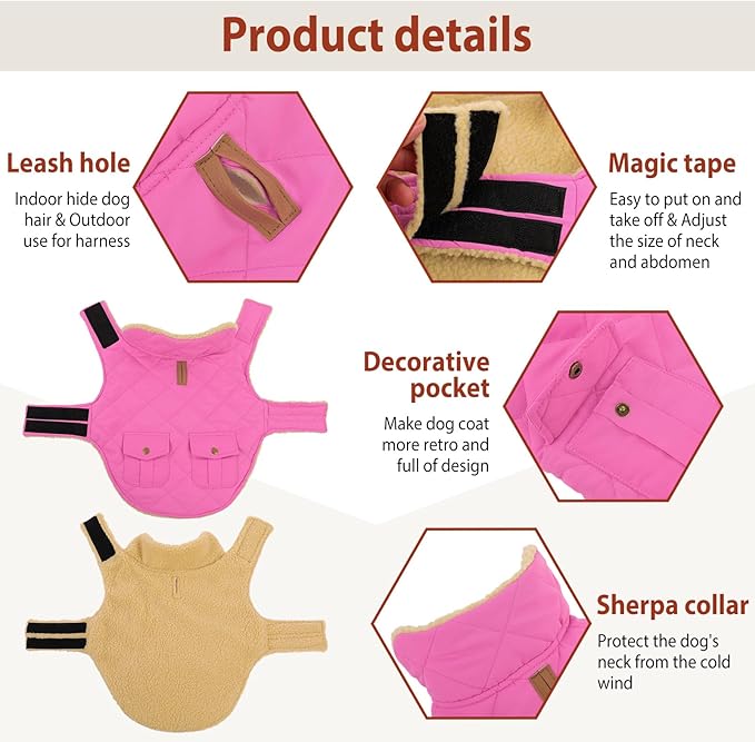 Large Dog Coat - Warm & Windproof Winter Jacket for Extra-Large Dogs - Pink, Golden Retriever to Husky Sizes